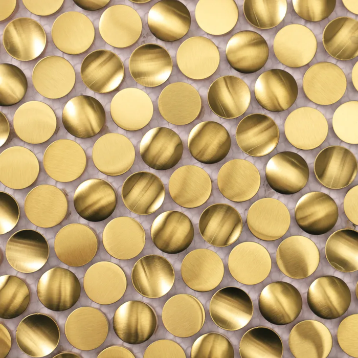 3D Gold Penny Round Brushed Stainless Steel Metal Mosaic Tile