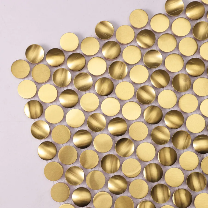 3D Gold Penny Round Brushed Stainless Steel Metal Mosaic Tile