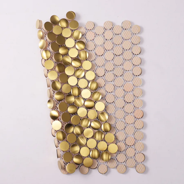 3D Gold Penny Round Brushed Stainless Steel Metal Mosaic Tile