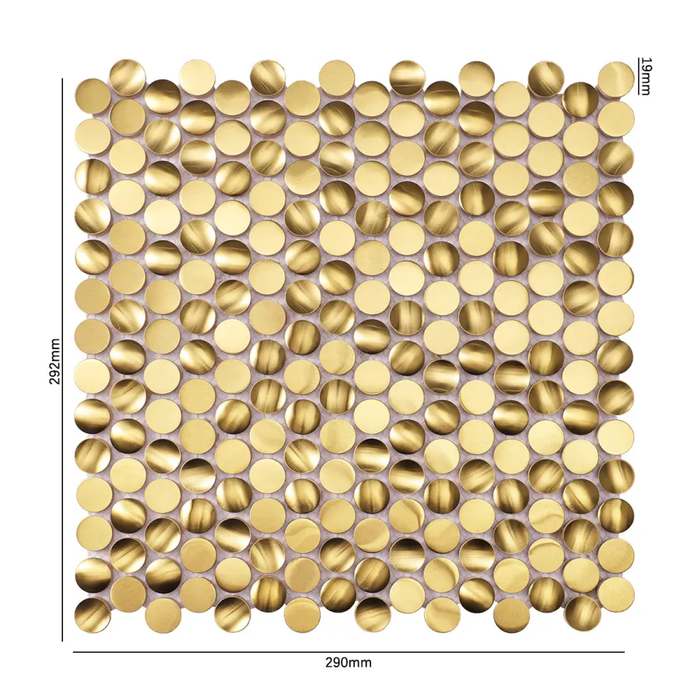 3D Gold Penny Round Brushed Stainless Steel Metal Mosaic Tile