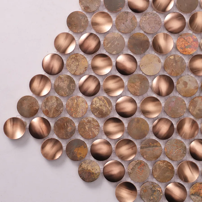 3D Penny Round Circle Metal Mosaic Copper Stainless Steel Wall Tiles