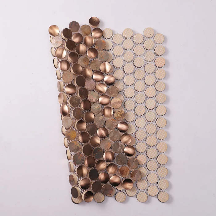 3D Penny Round Circle Metal Mosaic Copper Stainless Steel Wall Tiles