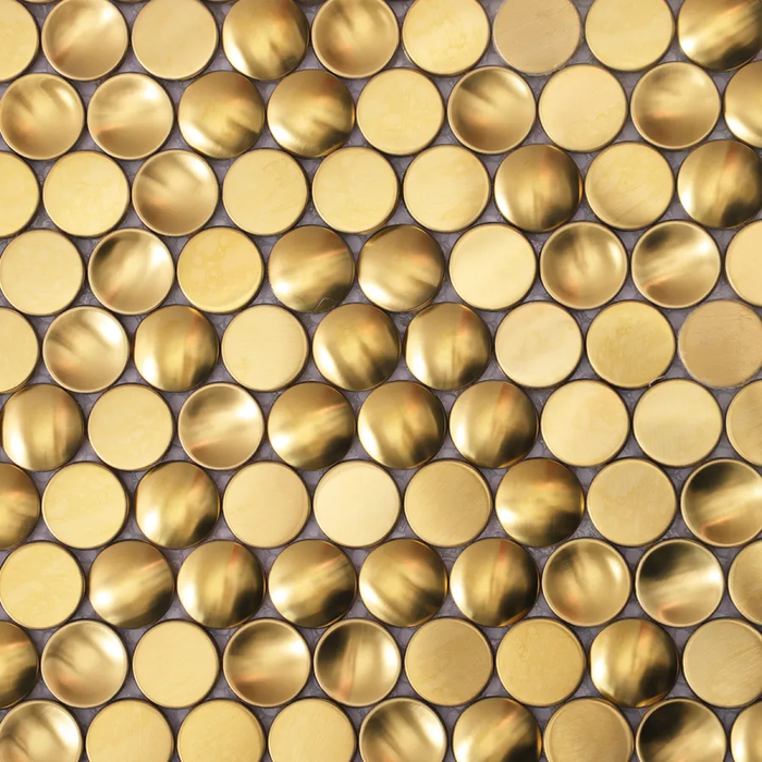 3D Gold Penny Round Brushed Stainless Steel Metal Mosaic Tile