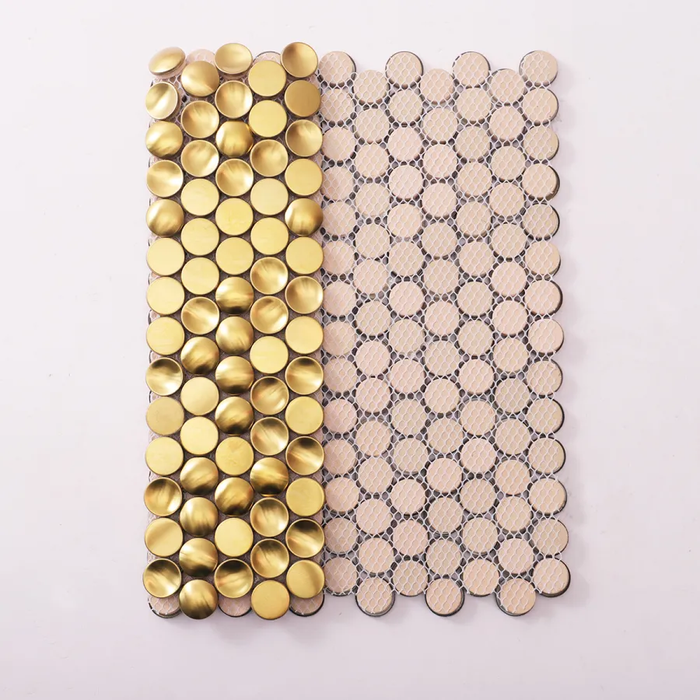 3D Gold Penny Round Brushed Stainless Steel Metal Mosaic Tile