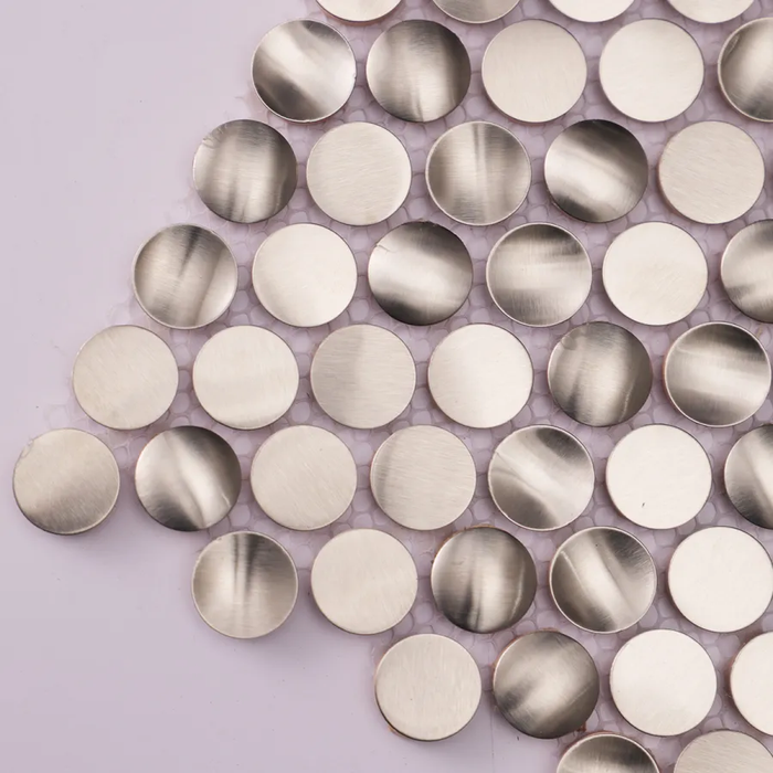 3D Penny Round Silver Stainless Steel Metal Mosaic Tile Wall Decor