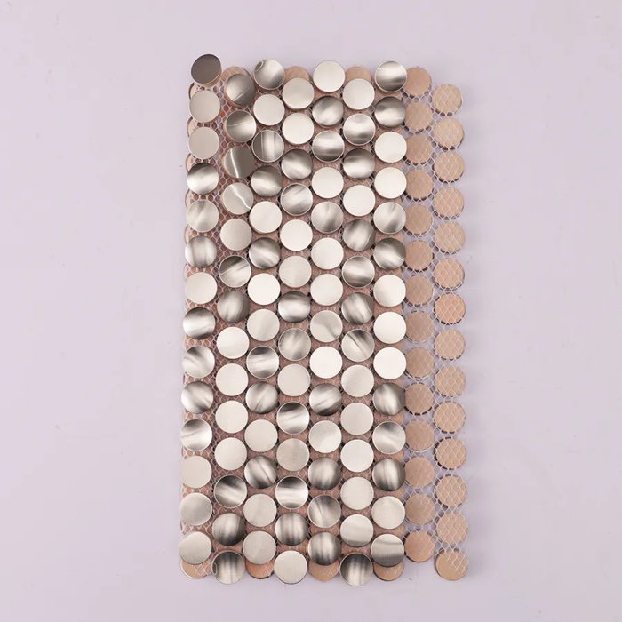 3D Penny Round Silver Stainless Steel Metal Mosaic Tile Wall Decor