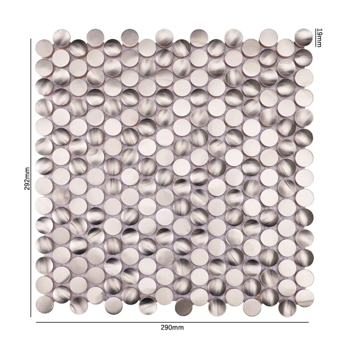 3D Penny Round Silver Stainless Steel Metal Mosaic Tile Wall Decor