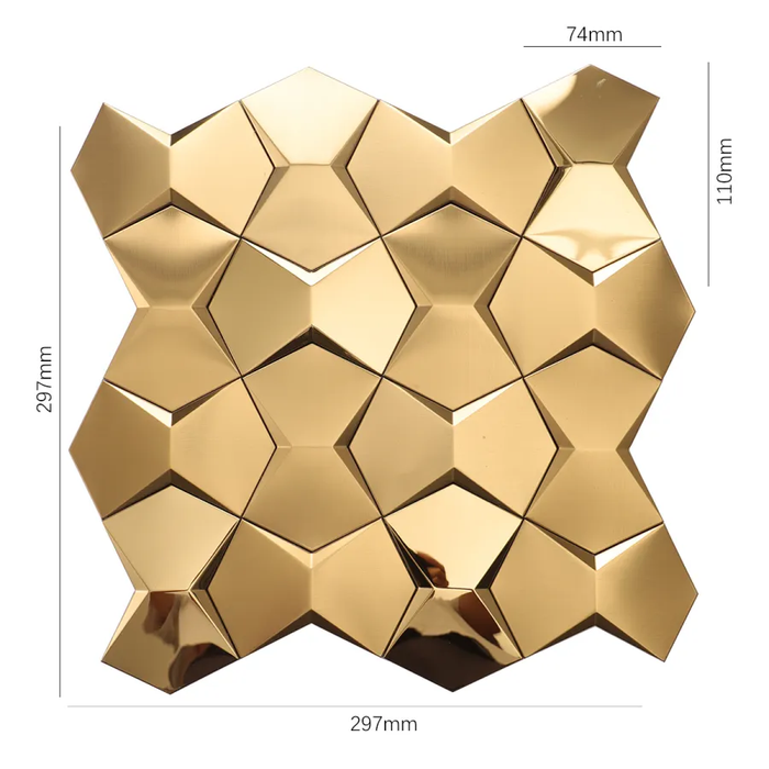 Brushed mix Mirror Gold 3D Metal Mosaic Stainless Steel Tile