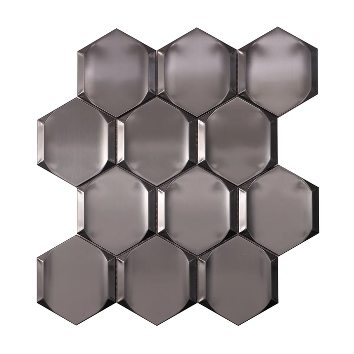3D Hexagon Metal Black Brushed Stainless Steel Mosaic Wall Tiles