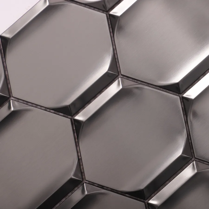 3D Hexagon Metal Black Brushed Stainless Steel Mosaic Wall Tiles