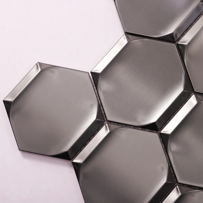 3D Hexagon Metal Black Brushed Stainless Steel Mosaic Wall Tiles