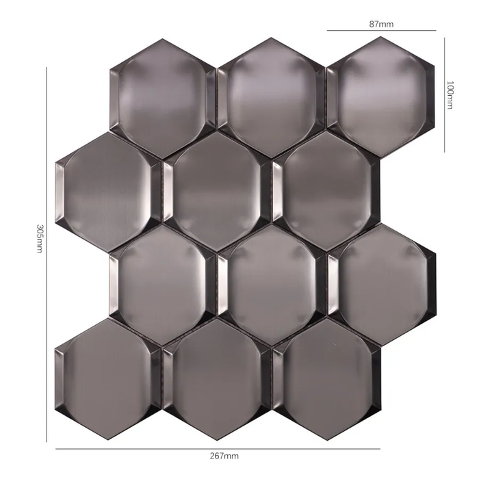 3D Hexagon Metal Black Brushed Stainless Steel Mosaic Wall Tiles