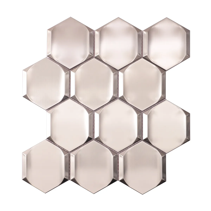 3D Silver Hexagon Metal Brushed Stainless Steel Mosaic Tile Kitchen Backsplash