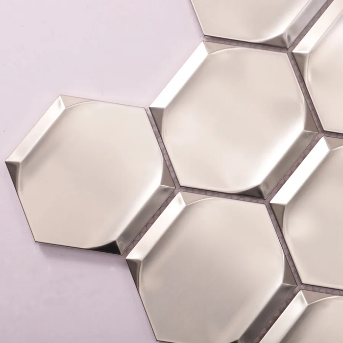 3D Silver Hexagon Metal Brushed Stainless Steel Mosaic Tile Kitchen Backsplash