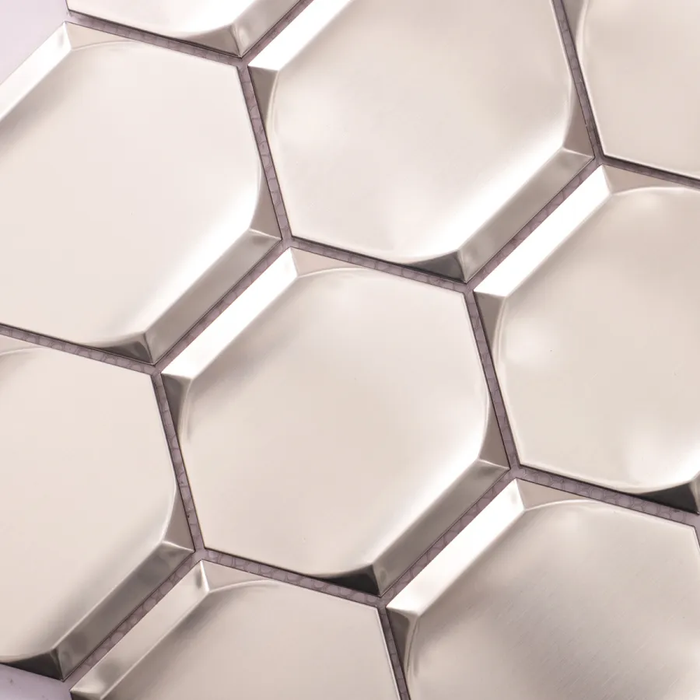 3D Silver Hexagon Metal Brushed Stainless Steel Mosaic Tile Kitchen Backsplash