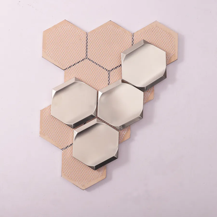 3D Silver Hexagon Metal Brushed Stainless Steel Mosaic Tile Kitchen Backsplash