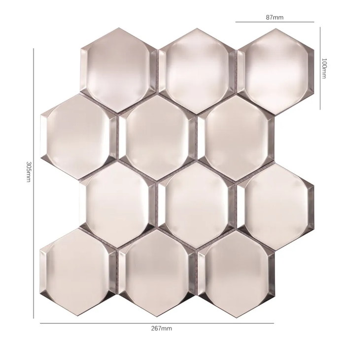 3D Silver Hexagon Metal Brushed Stainless Steel Mosaic Tile Kitchen Backsplash