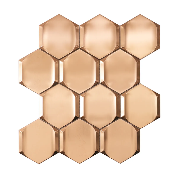 Rose Gold 3D Stainless Steel Hexagon Mosaic Kitchen Backsplash Tile