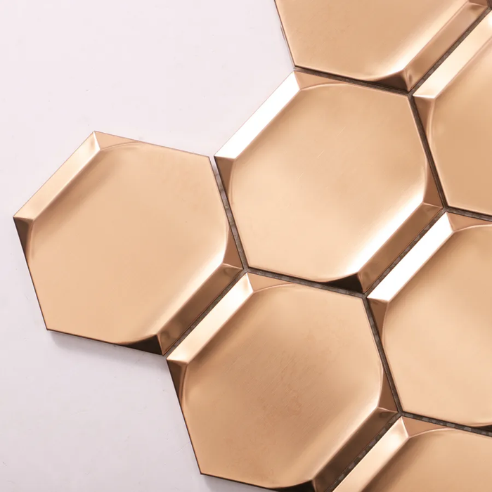 Rose Gold 3D Stainless Steel Hexagon Mosaic Kitchen Backsplash Tile