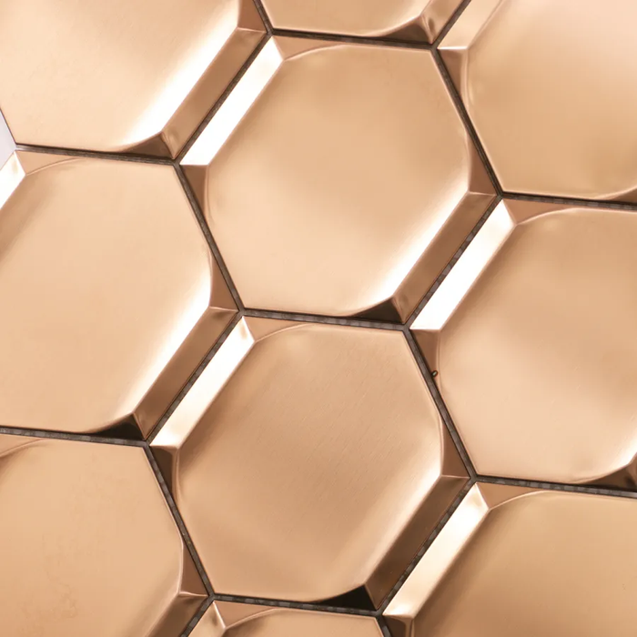 Rose Gold 3D Stainless Steel Hexagon Mosaic Kitchen Backsplash Tile