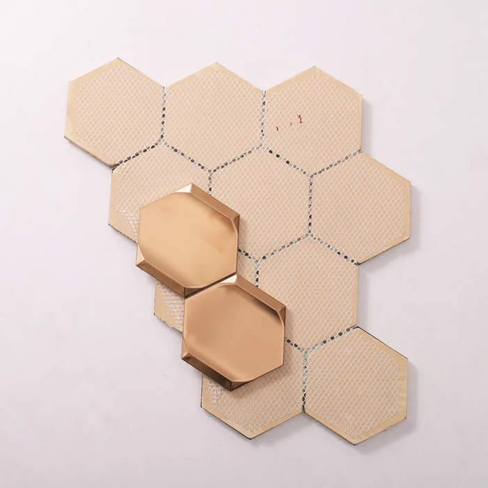 Rose Gold 3D Stainless Steel Hexagon Mosaic Kitchen Backsplash Tile