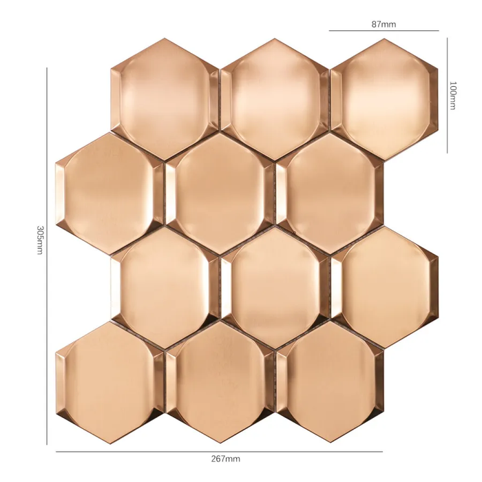 Rose Gold 3D Stainless Steel Hexagon Mosaic Kitchen Backsplash Tile
