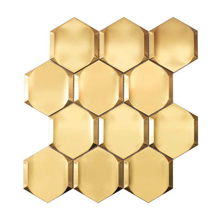 Big Hexagon Gold 3D Stainless Steel Metal Mosaic Bathroom Wall Tiles