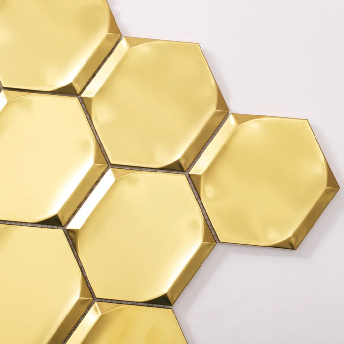 Big Hexagon Gold 3D Stainless Steel Metal Mosaic Bathroom Wall Tiles