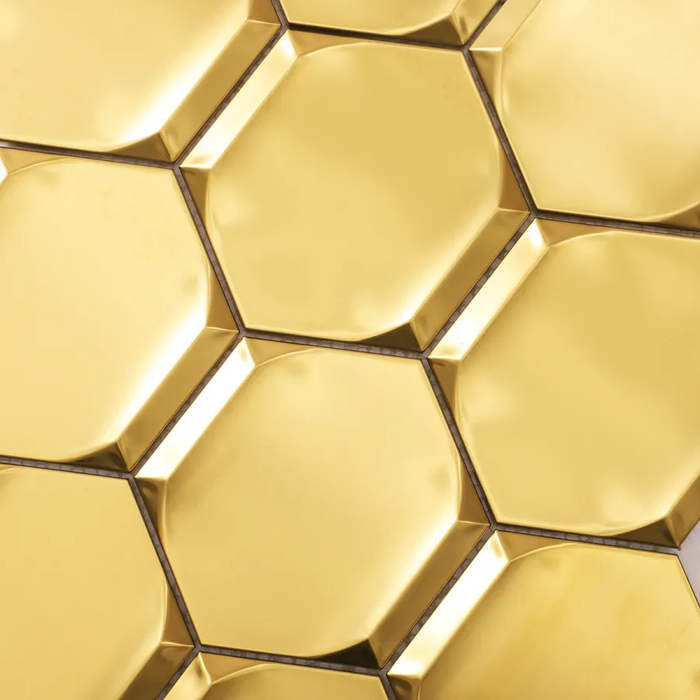 Big Hexagon Gold 3D Stainless Steel Metal Mosaic Bathroom Wall Tiles