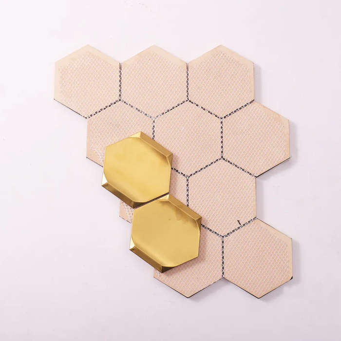 Big Hexagon Gold 3D Stainless Steel Metal Mosaic Bathroom Wall Tiles