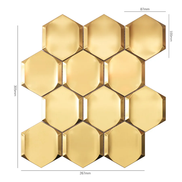 Big Hexagon Gold 3D Stainless Steel Metal Mosaic Bathroom Wall Tiles