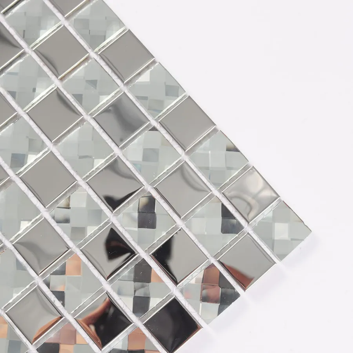 Modern Silver Metal mix Crystal Glass Mosaic Tile for Feature Walls Bar Fronts