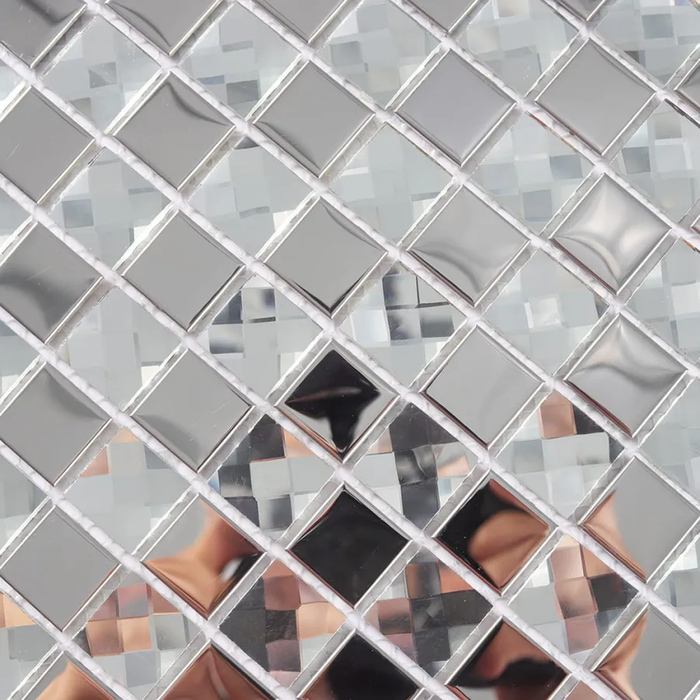 Modern Silver Metal mix Crystal Glass Mosaic Tile for Feature Walls Bar Fronts