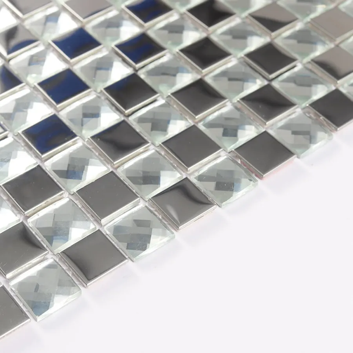 Modern Silver Metal mix Crystal Glass Mosaic Tile for Feature Walls Bar Fronts