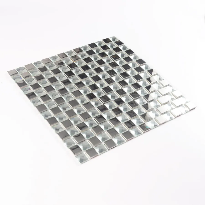 Modern Silver Metal mix Crystal Glass Mosaic Tile for Feature Walls Bar Fronts