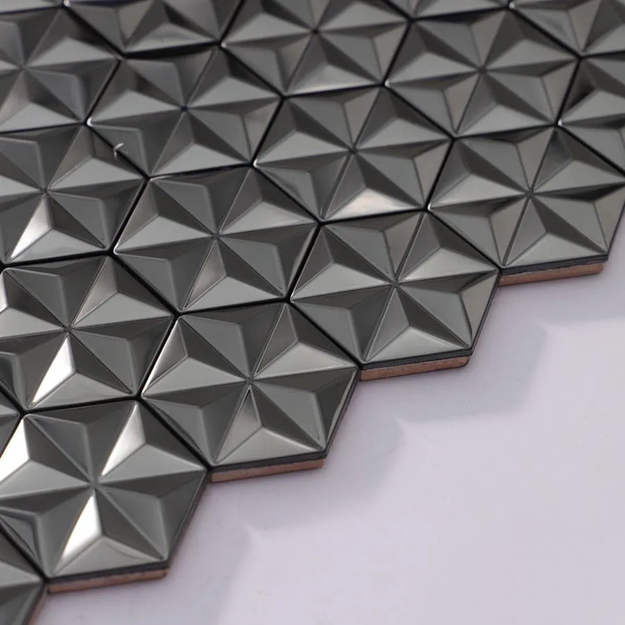 Black 3D Hexagon Brushed Stainless Steel Mosaic Metal Wall Tile