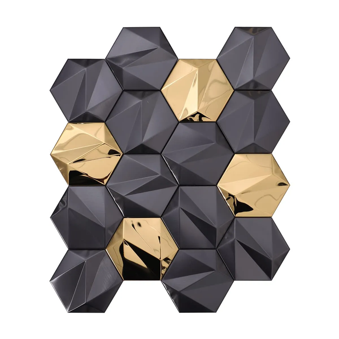 Black mix Gold 3D Hexagon Metal Mosaic for Wall Stainless Steel Tile