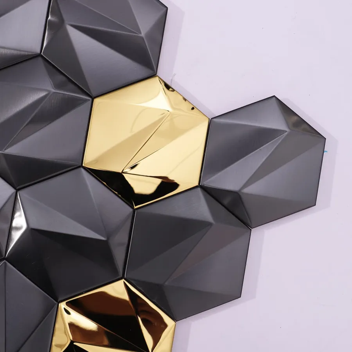 Black mix Gold 3D Hexagon Metal Mosaic for Wall Stainless Steel Tile