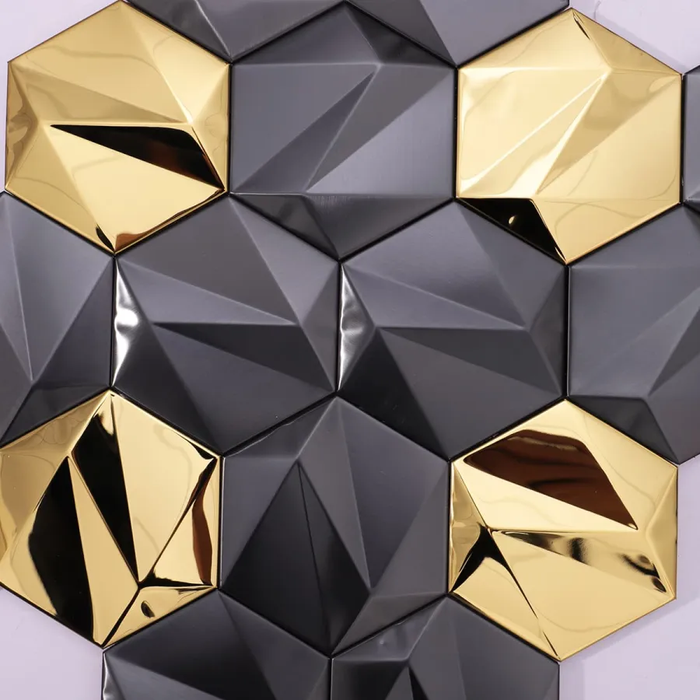 Black mix Gold 3D Hexagon Metal Mosaic for Wall Stainless Steel Tile