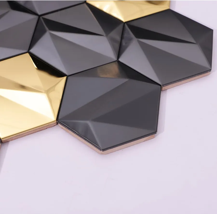 Black mix Gold 3D Hexagon Metal Mosaic for Wall Stainless Steel Tile