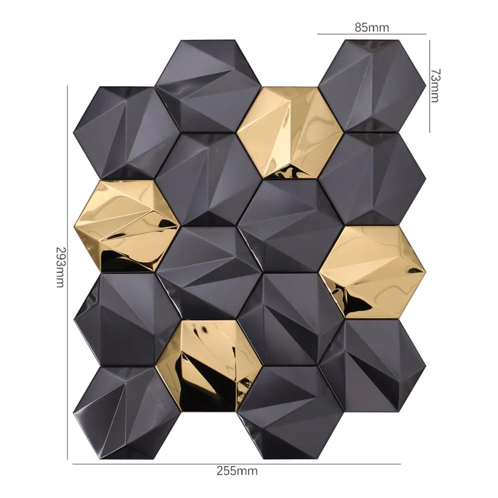 Black mix Gold 3D Hexagon Metal Mosaic for Wall Stainless Steel Tile