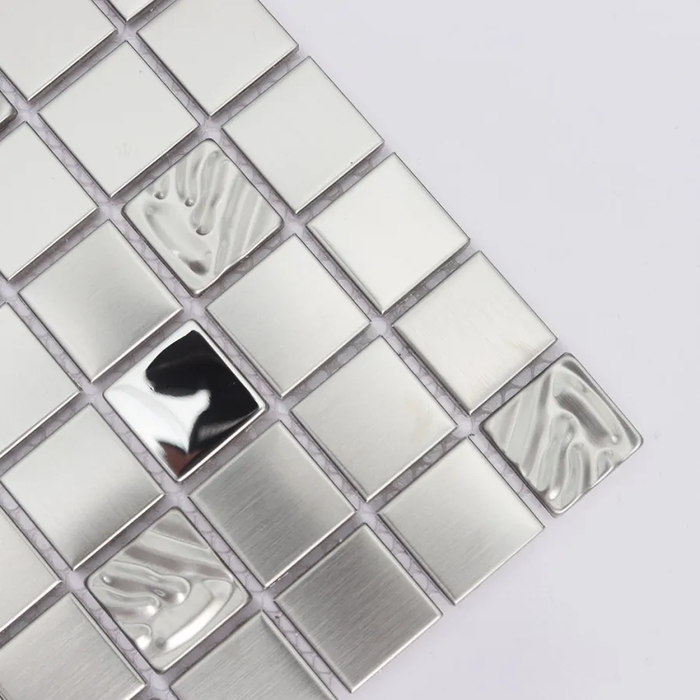 Brushed Silver Square Metal Mosaic Stainless Steel Tile for Bar Counter Feature Walls