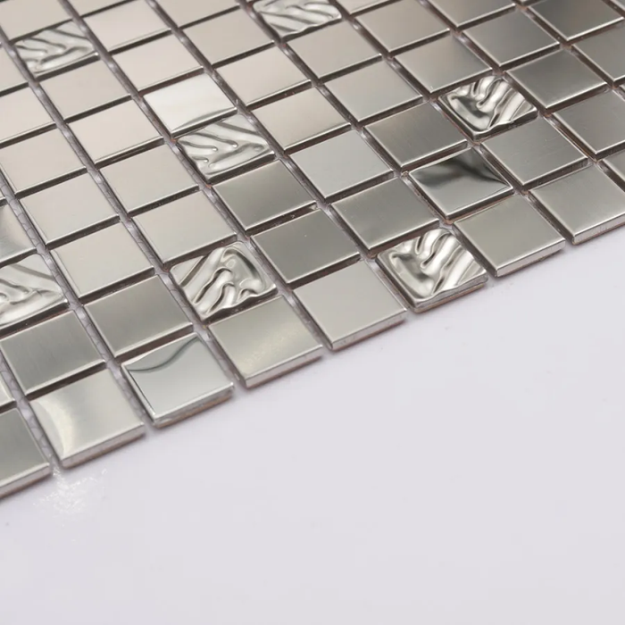 Brushed Silver Square Metal Mosaic Stainless Steel Tile for Bar Counter Feature Walls