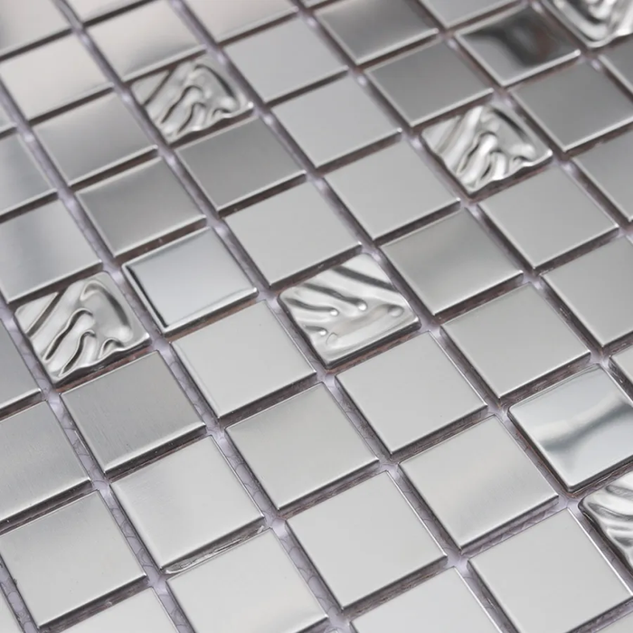 Brushed Silver Square Metal Mosaic Stainless Steel Tile for Bar Counter Feature Walls