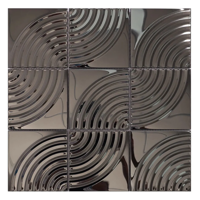 Black Mirror Arc Pattern Stainless Steel Square Metal Mosaic Tile