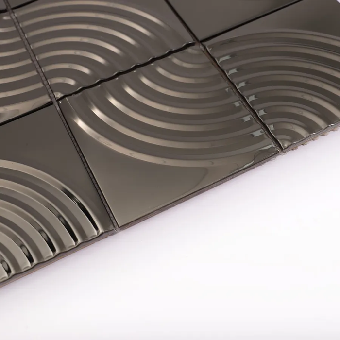 Black Mirror Arc Pattern Stainless Steel Square Metal Mosaic Tile
