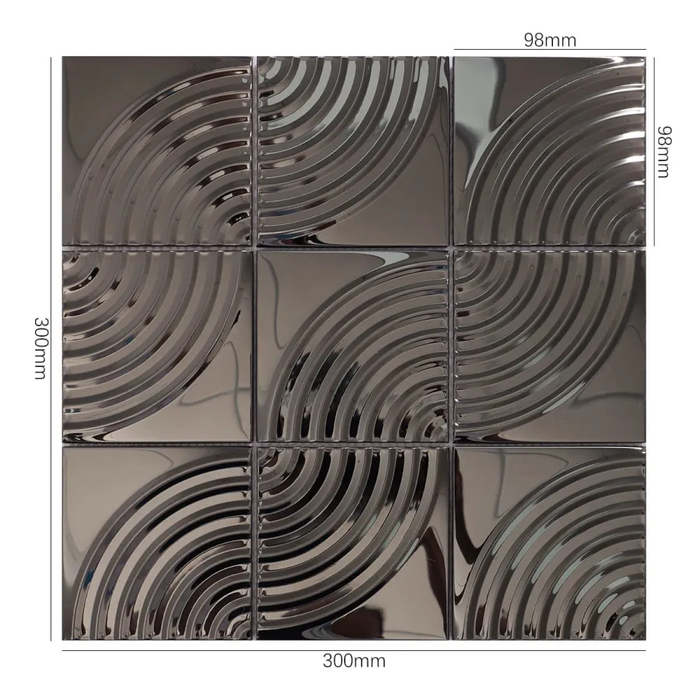 Black Mirror Arc Pattern Stainless Steel Square Metal Mosaic Tile
