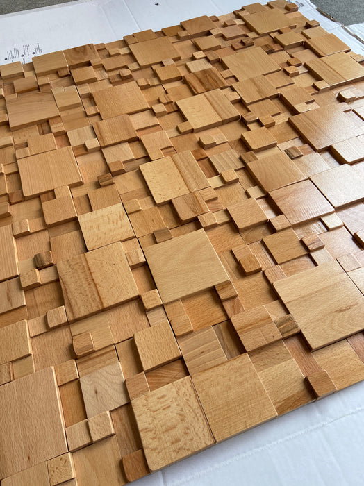 Beech Wood TV Background Wall, Solid Wood Mosaic, Light Luxury Decorative Sound Insulation Panel