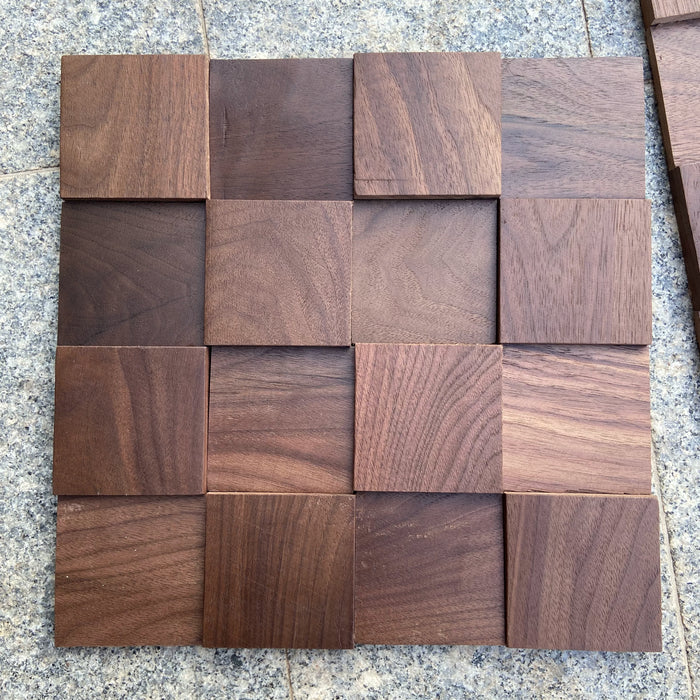 Square Black Walnut Solid Wood Mosaic Background for Coffee Shop, TV Bar Wall Decoration