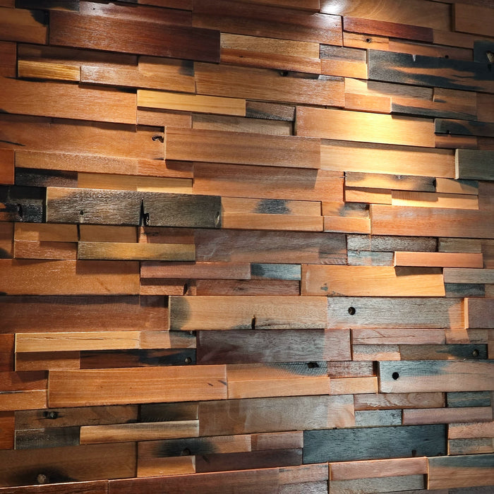Interlocking Old Boat Wood Mosaic Background Wall, Solid Wooden Backsplash Tile
